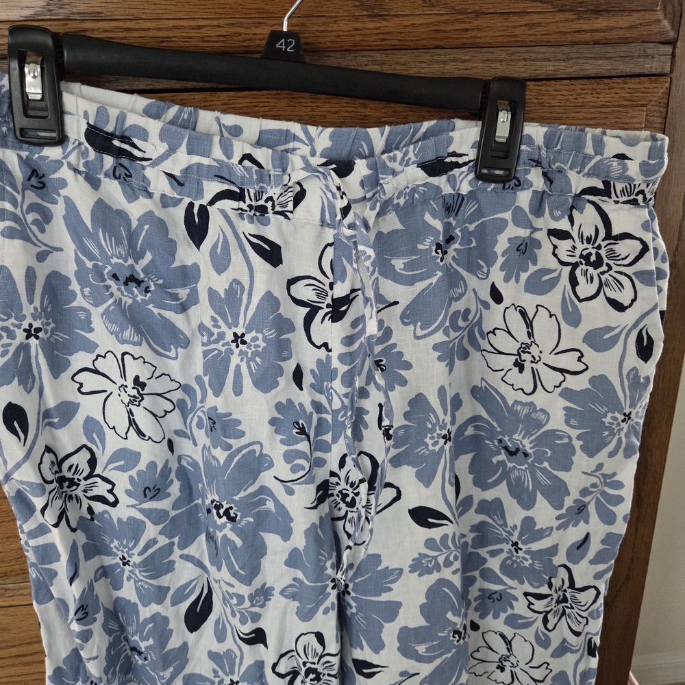 Charter Club Blue and White Floral Linen Pants